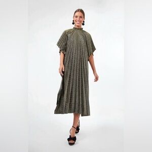 Tuckernuck gold Pleated Midi Dress with Flutter Sleeves